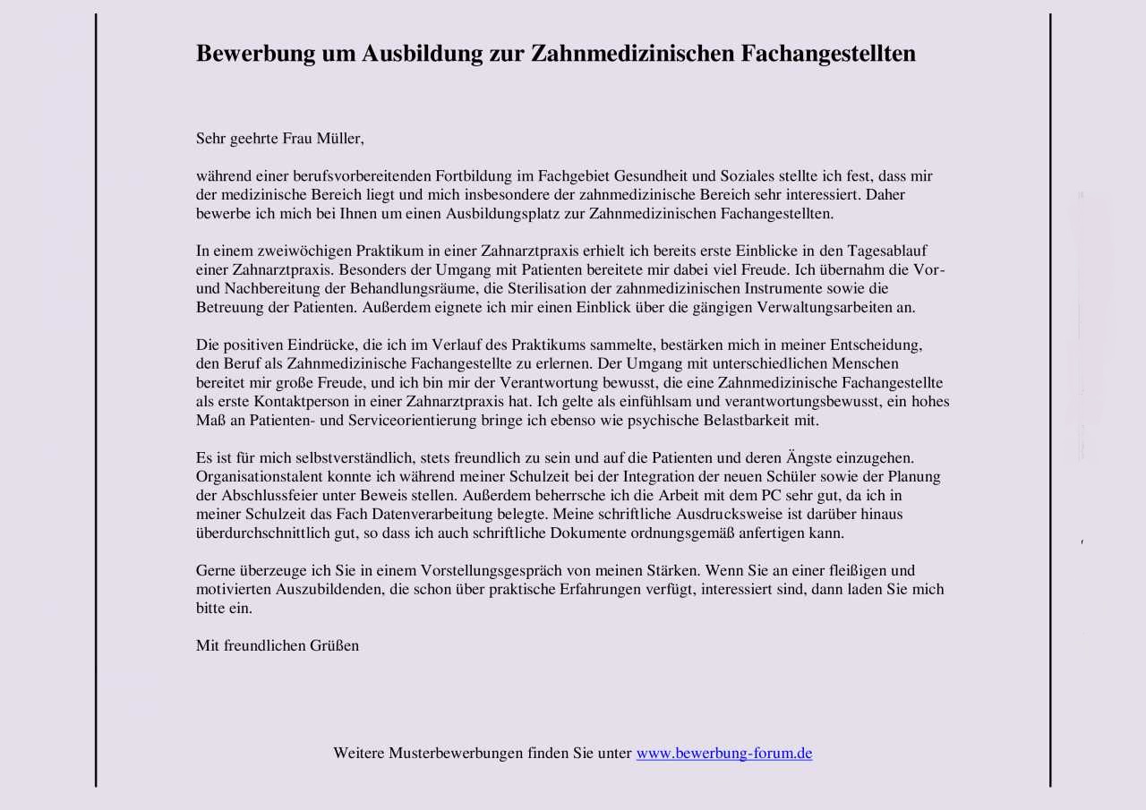 Zahnmedizinische Fachangestellte Bewerbung um Ausbildung ...