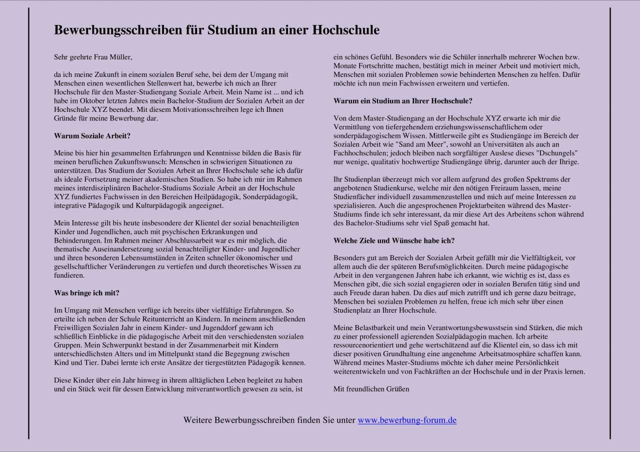 Motivationsschreiben Als Werkstudent Vorlage Muster