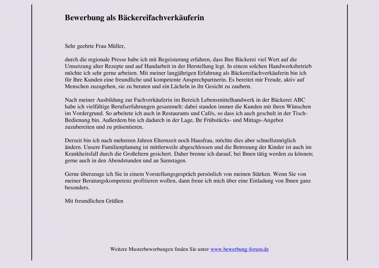 Aushilfe Beim Backer Bewerbung Als Backereiverkauferin Bewerbungsforum