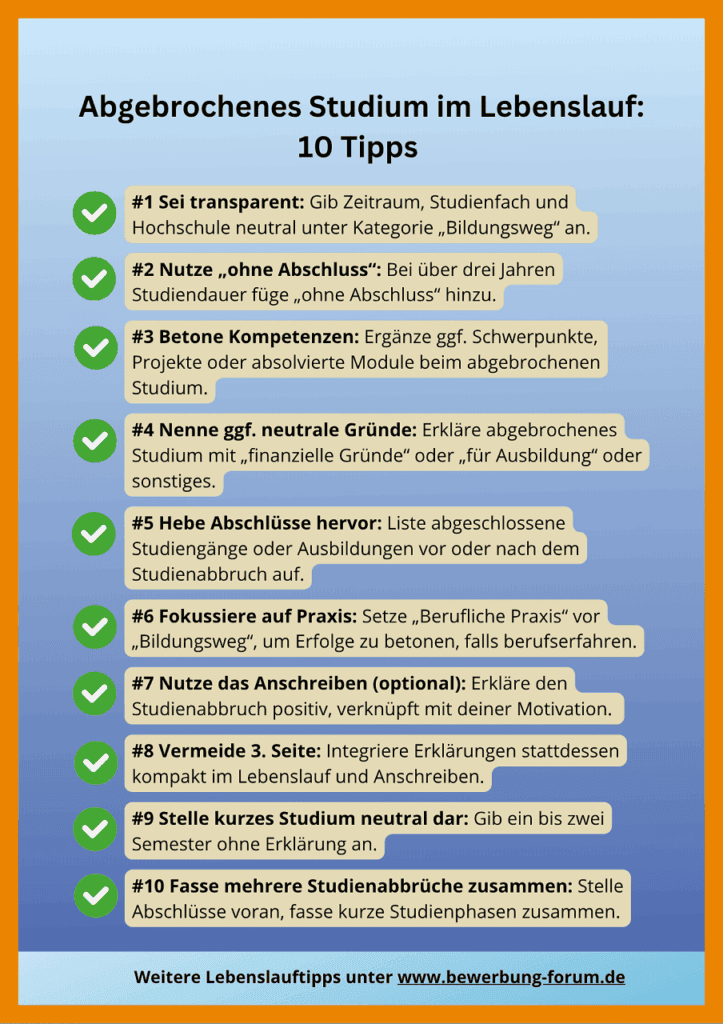 Abgebrochenes Studium im Lebenslauf angeben oder weglassen? Tipps