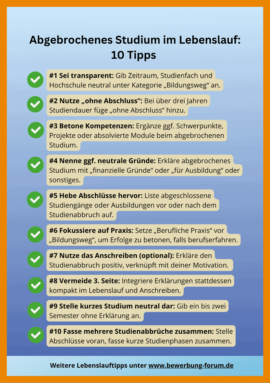 ᐅ Abgebrochenes Studium im Lebenslauf: Tipps aus Praxis ☀️