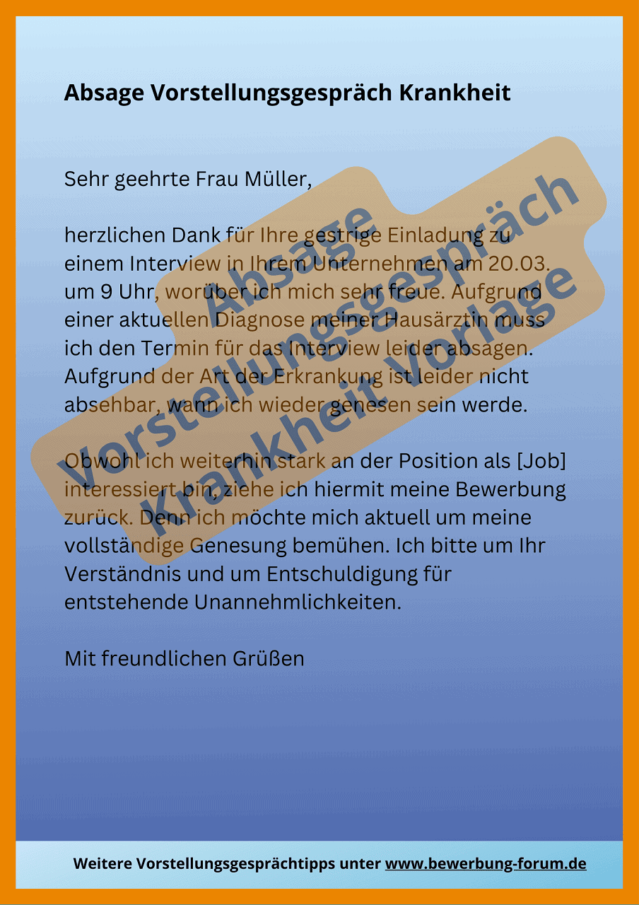 Vorstellungsgespräch absagen wegen Krankheit: Muster ️