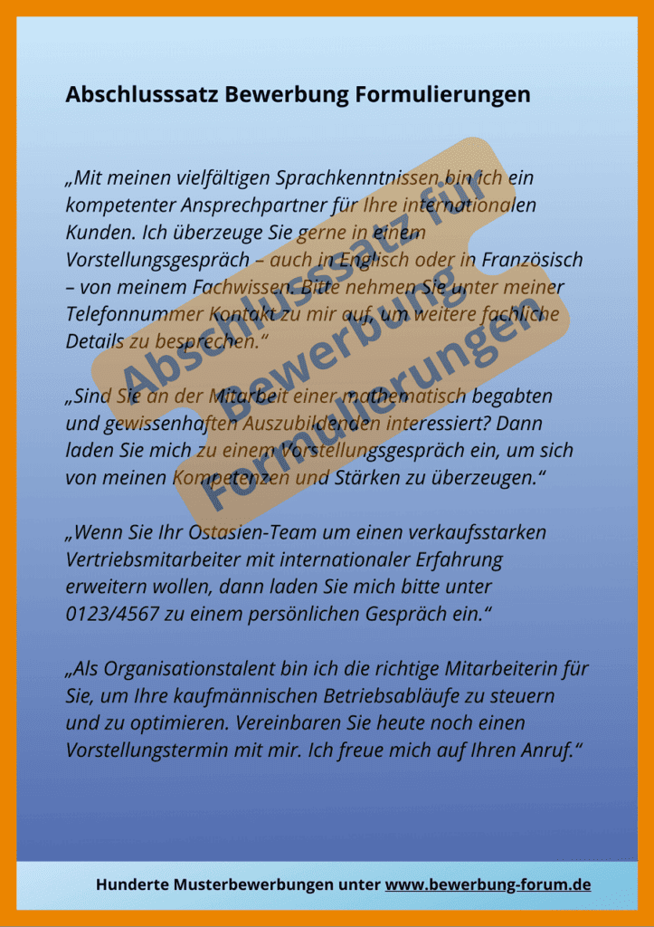 Abschlusssatz Bewerbung Formulierungen