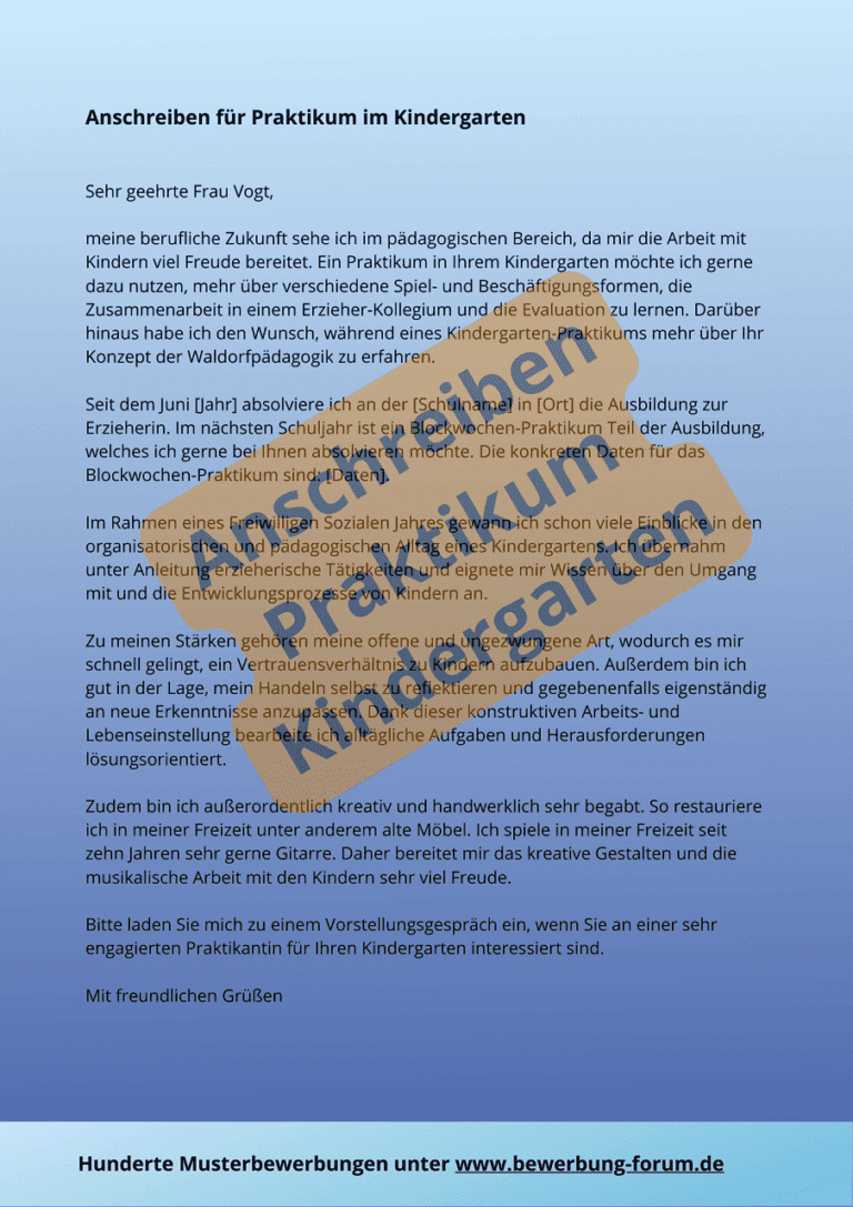 Bewerbung Schülerpraktikum 11. Klasse Muster ᐅ Bewerbung um Praktikum: Muster + Tipps für Anschreiben ️