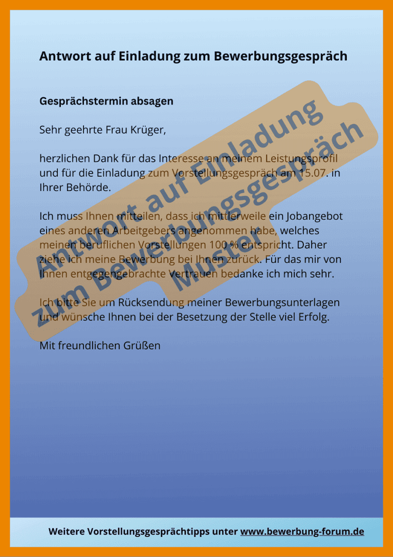 Antwort auf Einladung zum Vorstellungsgespräch ≫ Muster ☀️