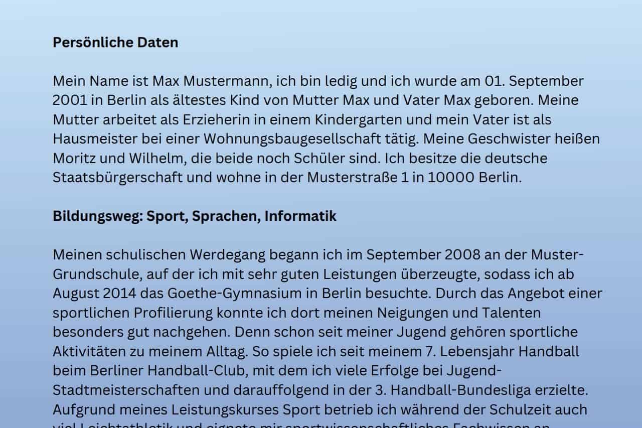 Ausformulierter Lebenslauf Beispiel [PDF] + Tipps ️