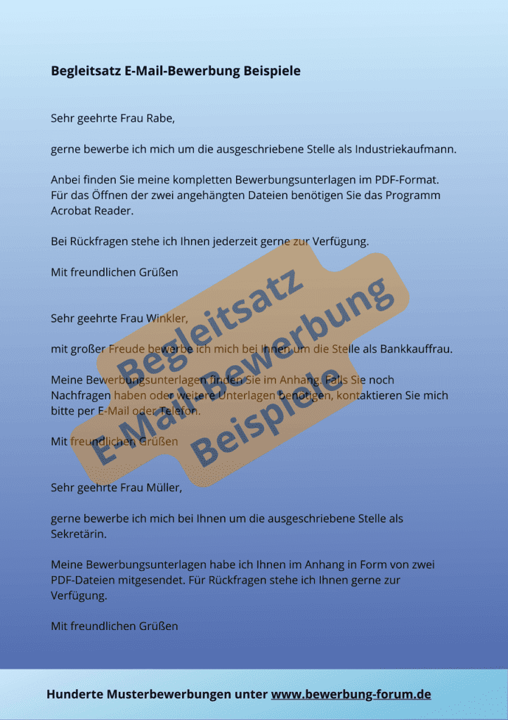 Begleitsatz E-Mail-Bewerbung Beispiel für Anschreiben