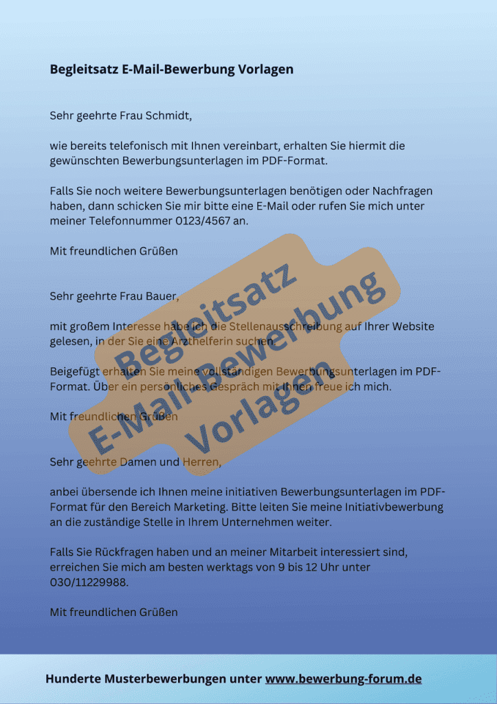 Begleitsatz E-Mail-Bewerbung Vorlage für Anschreiben