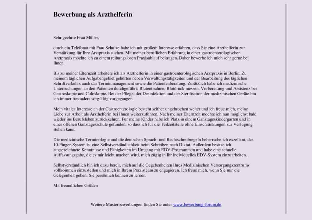 Muster für eine Bewerbung als Arzthelferin.