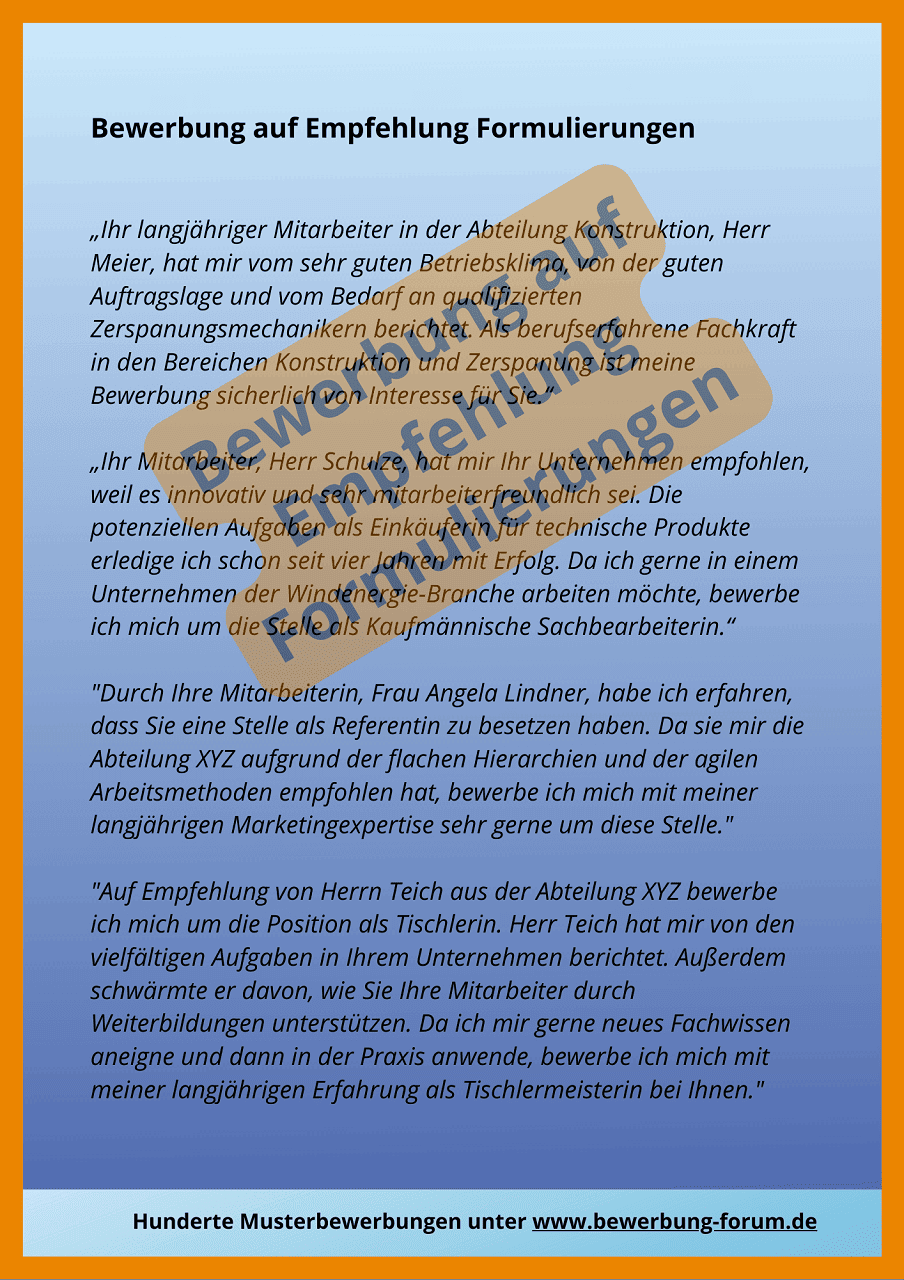 Bewerbung Empfehlung Durch Mitarbeiter Muster