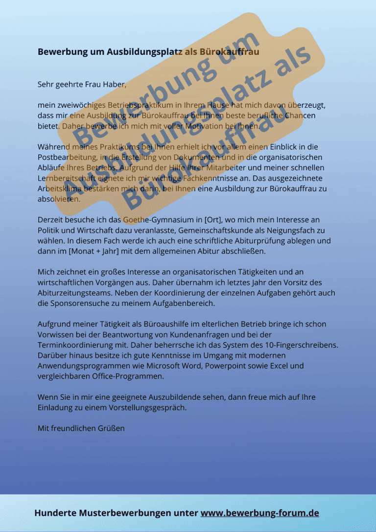Bewerbung Bürokauffrau: 15+ Muster & Tipps Anschreiben ️