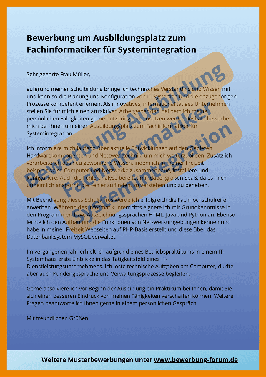 ᐅ Fachinformatiker für Systemintegration Bewerbung Muster