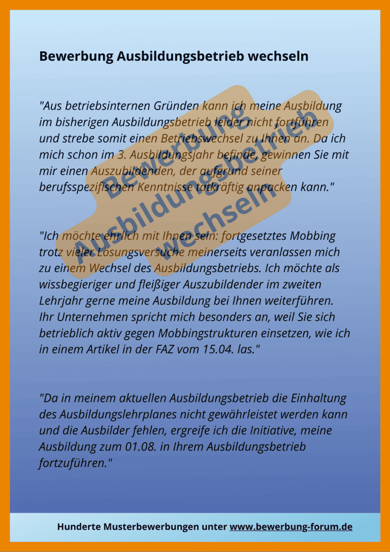 ᐅ Ausbildungsbetrieb wechseln ⇒ Formulierungen für Bewerbung