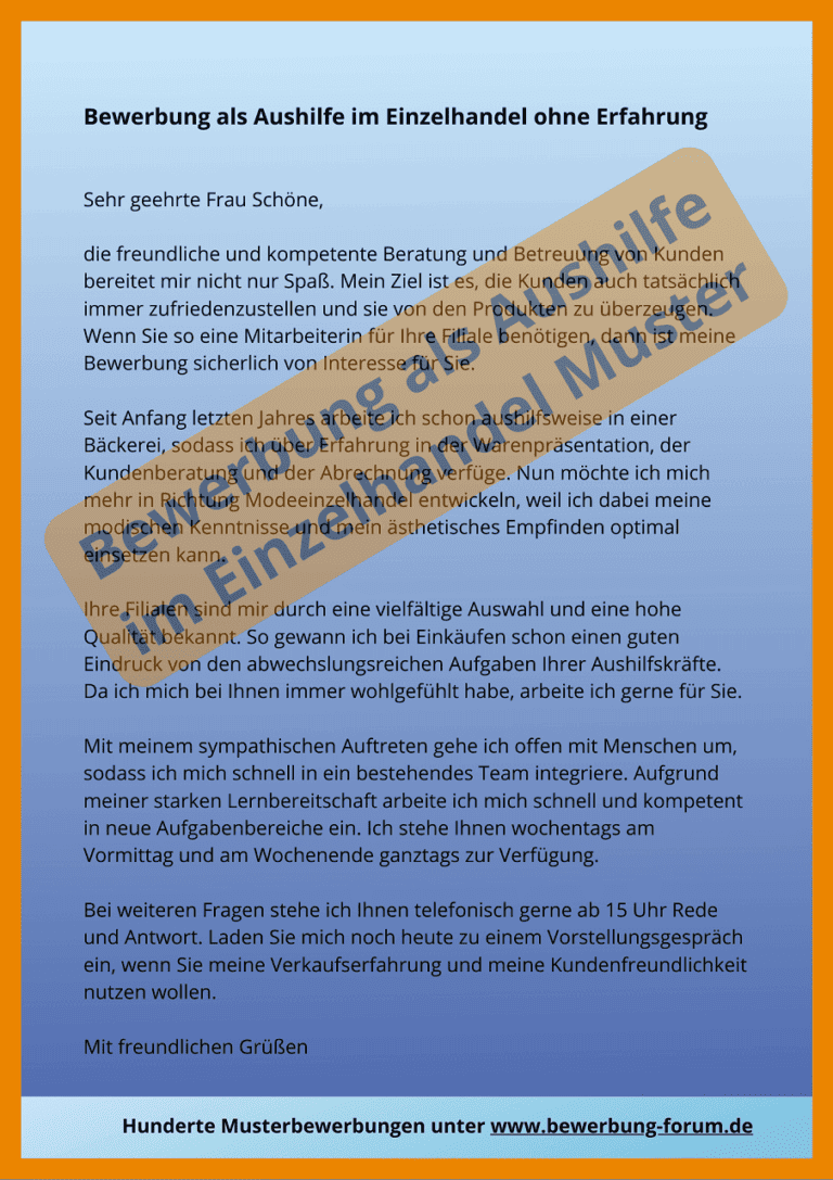Bewerbung Aushilfe Einzelhandel ohne Erfahrung Muster PDF ️