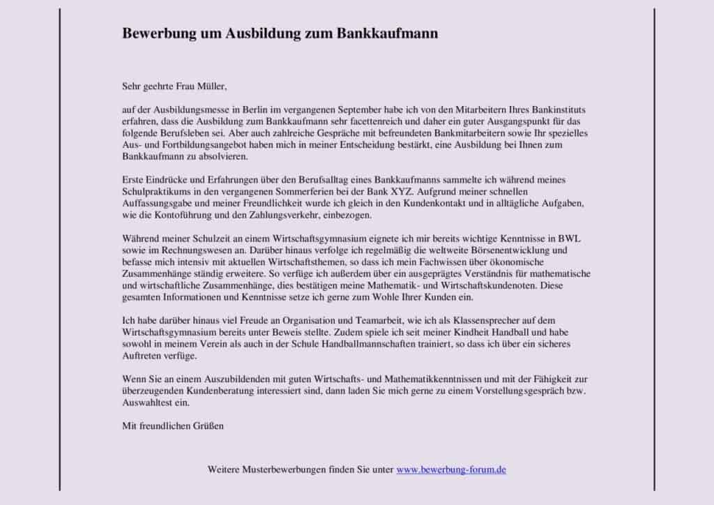 Bankkaufmann Bewerbung Um Ausbildung Muster Und Tipps