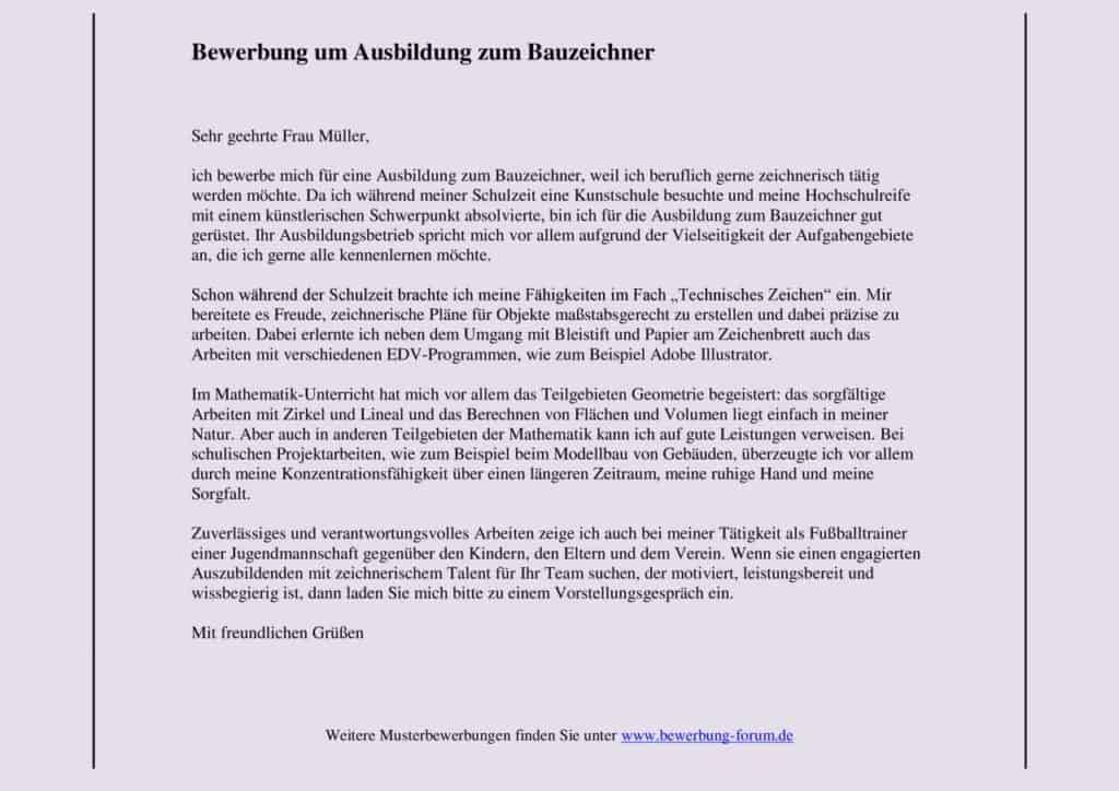 Bewerbung um Bauzeichner-Ausbildung.