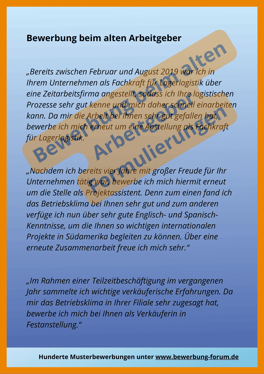 Bewerbung beim ehemaligen Arbeitgeber für Wiedereinstieg