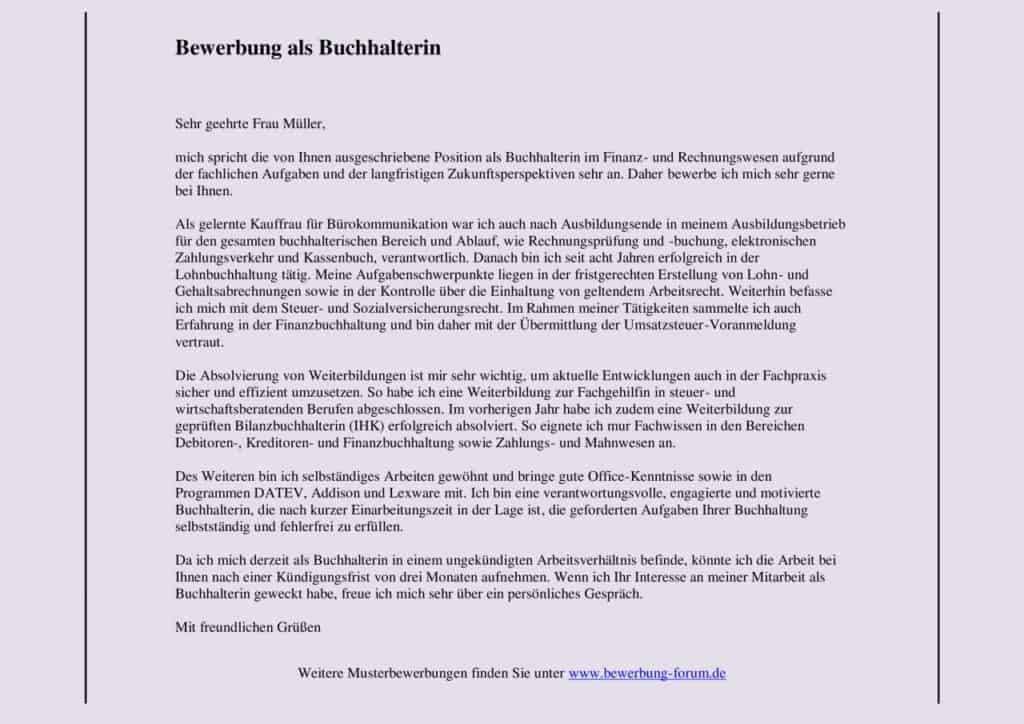 Muster für eine Bewerbung als Buchhalterin.