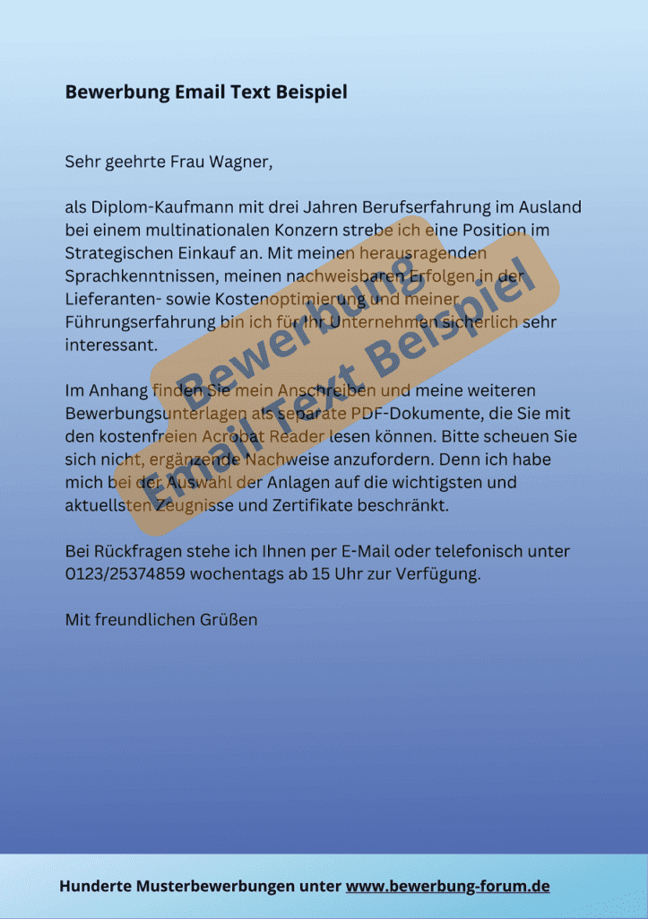 Bewerbung Email Text Beispiel für Anschreiben