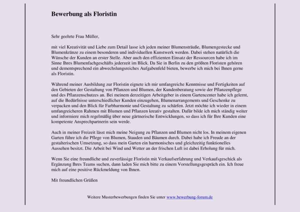 Muster für eine Bewerbung als Floristin.