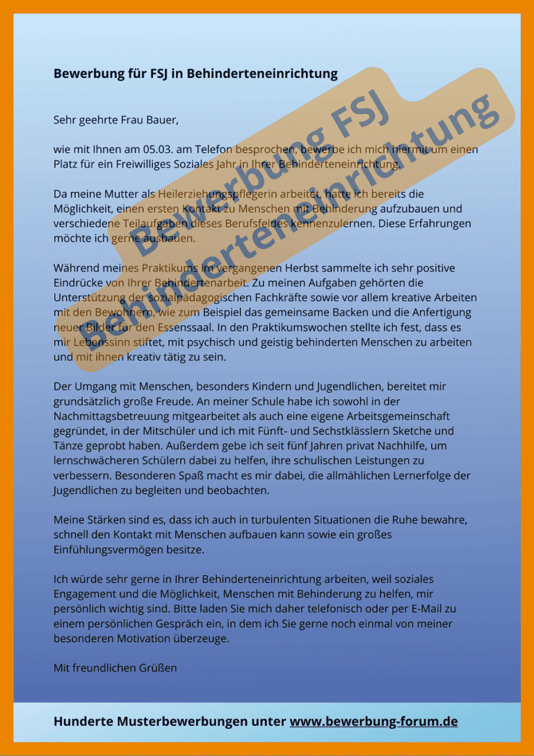 Freiwilliges Soziales Jahr Bewerbung Fsj Kindergarten Muster FSJ Bewerbung Muster + Tipps fürs Motivationsschreiben ️