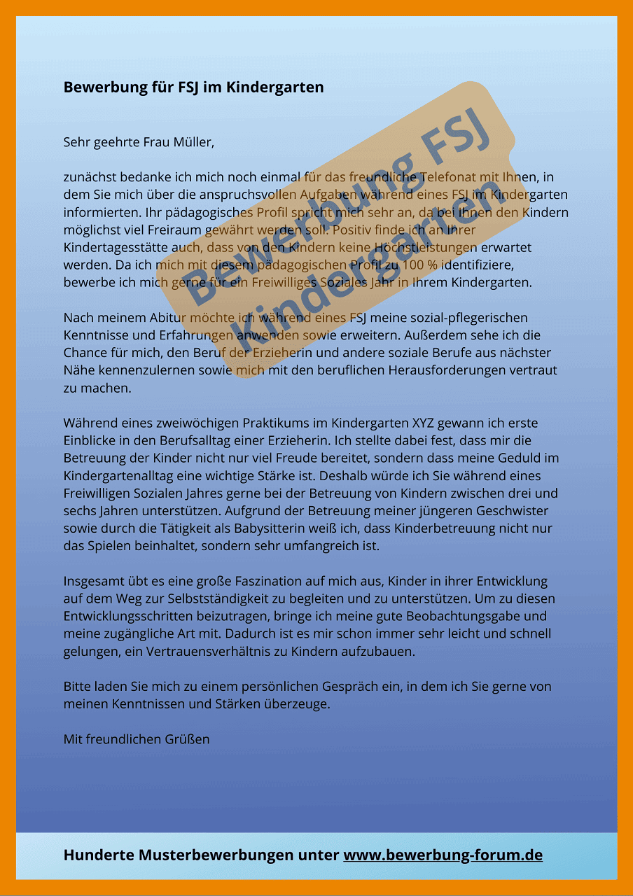 Bewerbung FSJ Kindergarten: Muster Motivationsschreiben