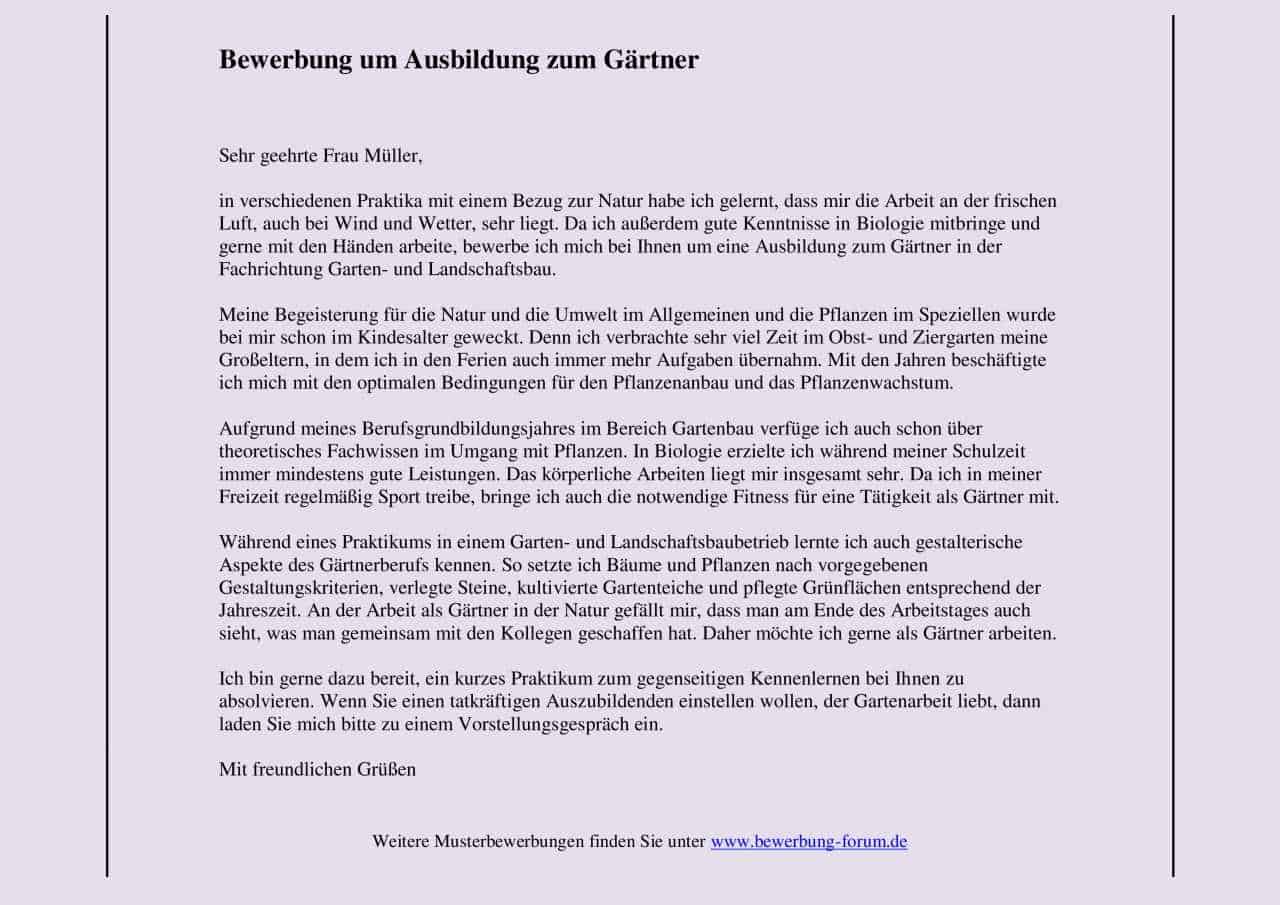 Gärtner Bewerbung Muster für Ausbildung + Job als Gärtnerin