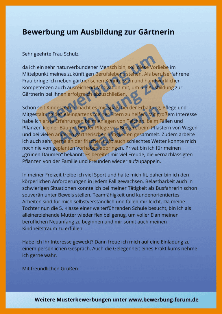 Gärtner Bewerbung Muster für Ausbildung + Job als Gärtnerin
