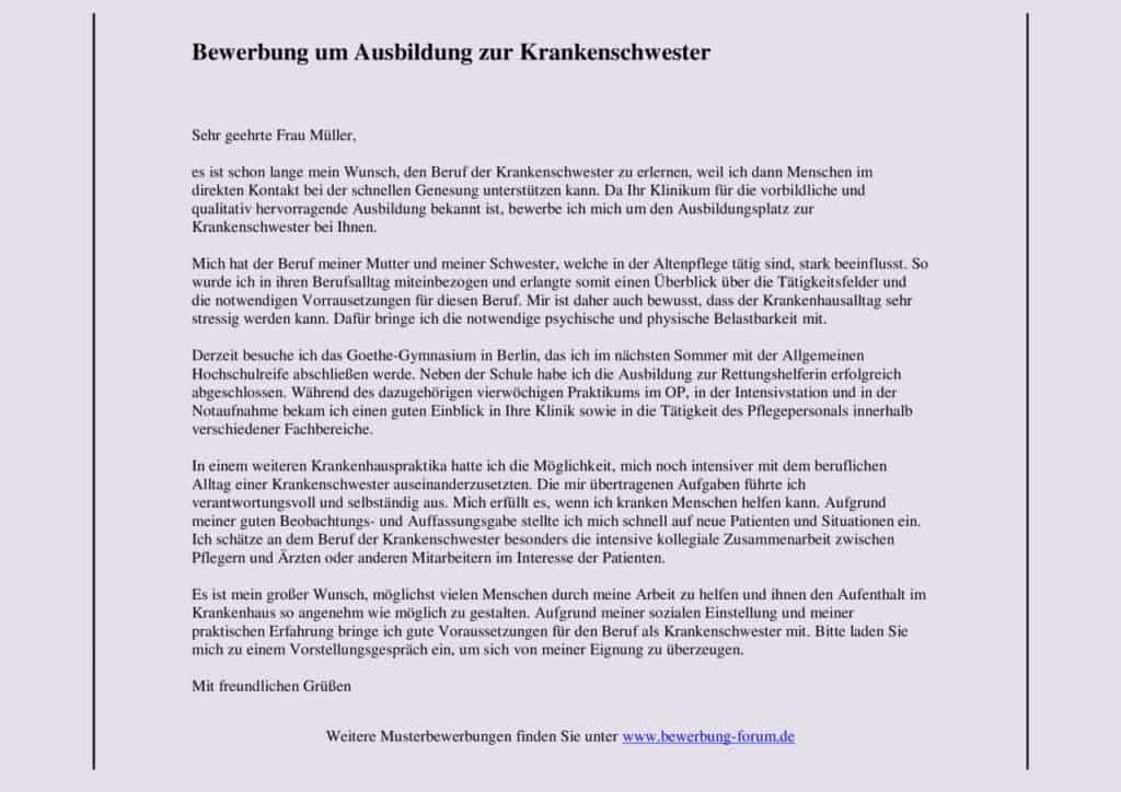 Bewerbung für eine Krankenschwester-Ausbildung.