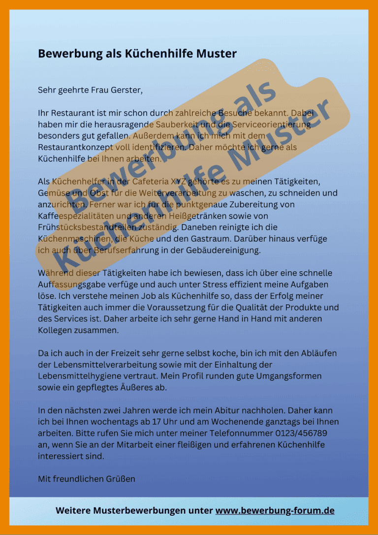 ᐅ Küchenhilfe Bewerbung PDF-Muster für Anschreiben ️