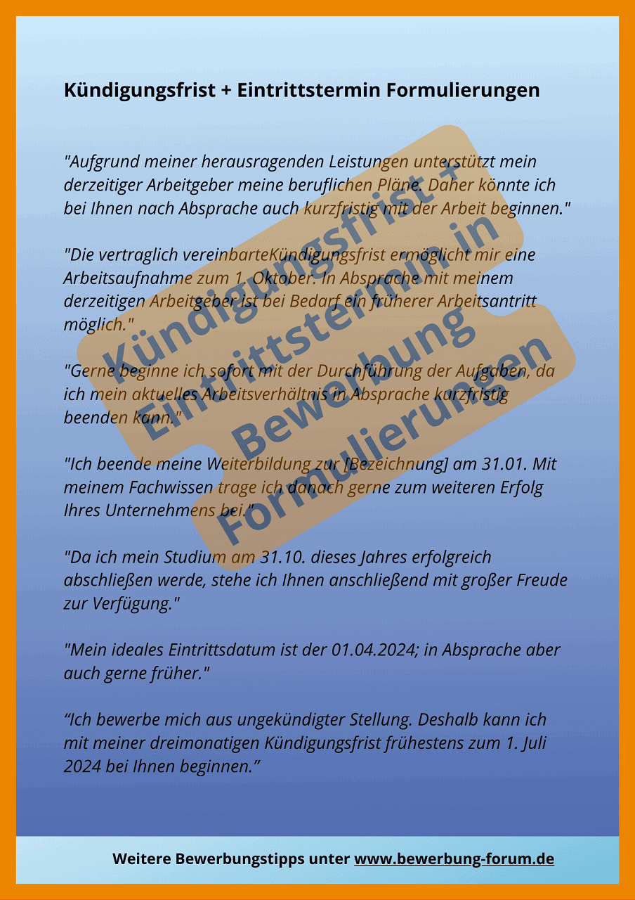 Kündigungsfrist in Bewerbung angeben: Formulierungen   Tipps
