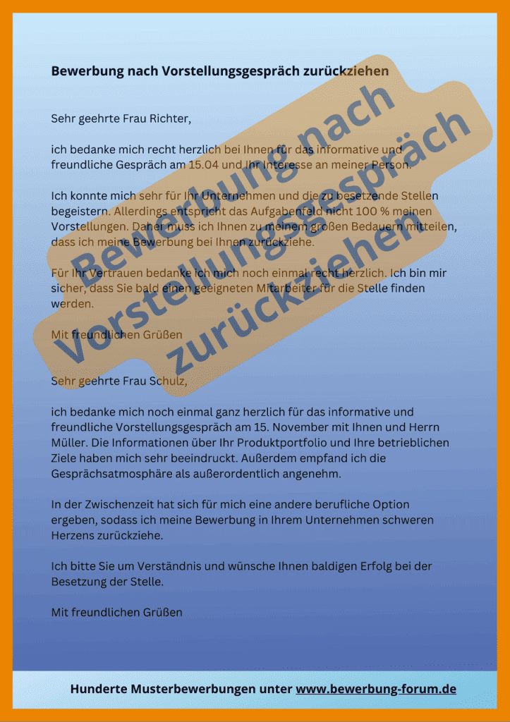 Bewerbung nach Vorstellungsgespräch zurückziehen