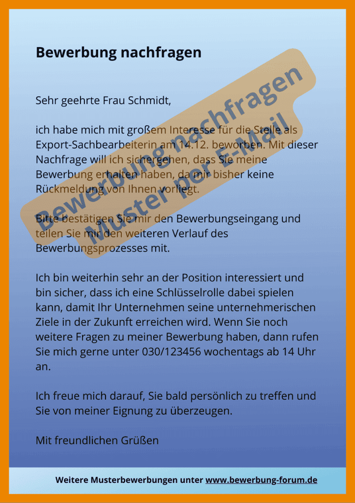 Bewerbung nachfragen Email Muster