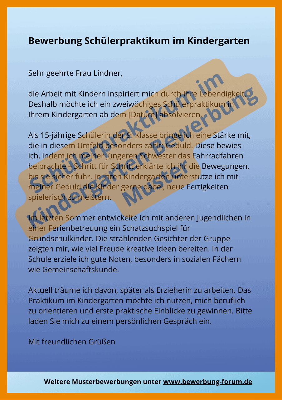 ᐅ Anschreiben Praktikum Kindergarten Muster für Kita ️