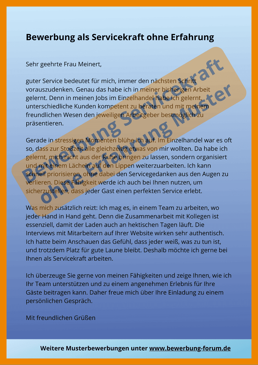 Bewerbung Servicekraft Ohne Erfahrung Muster Bewerbung Servicekraft mit + ohne Erfahrung Muster ☀️