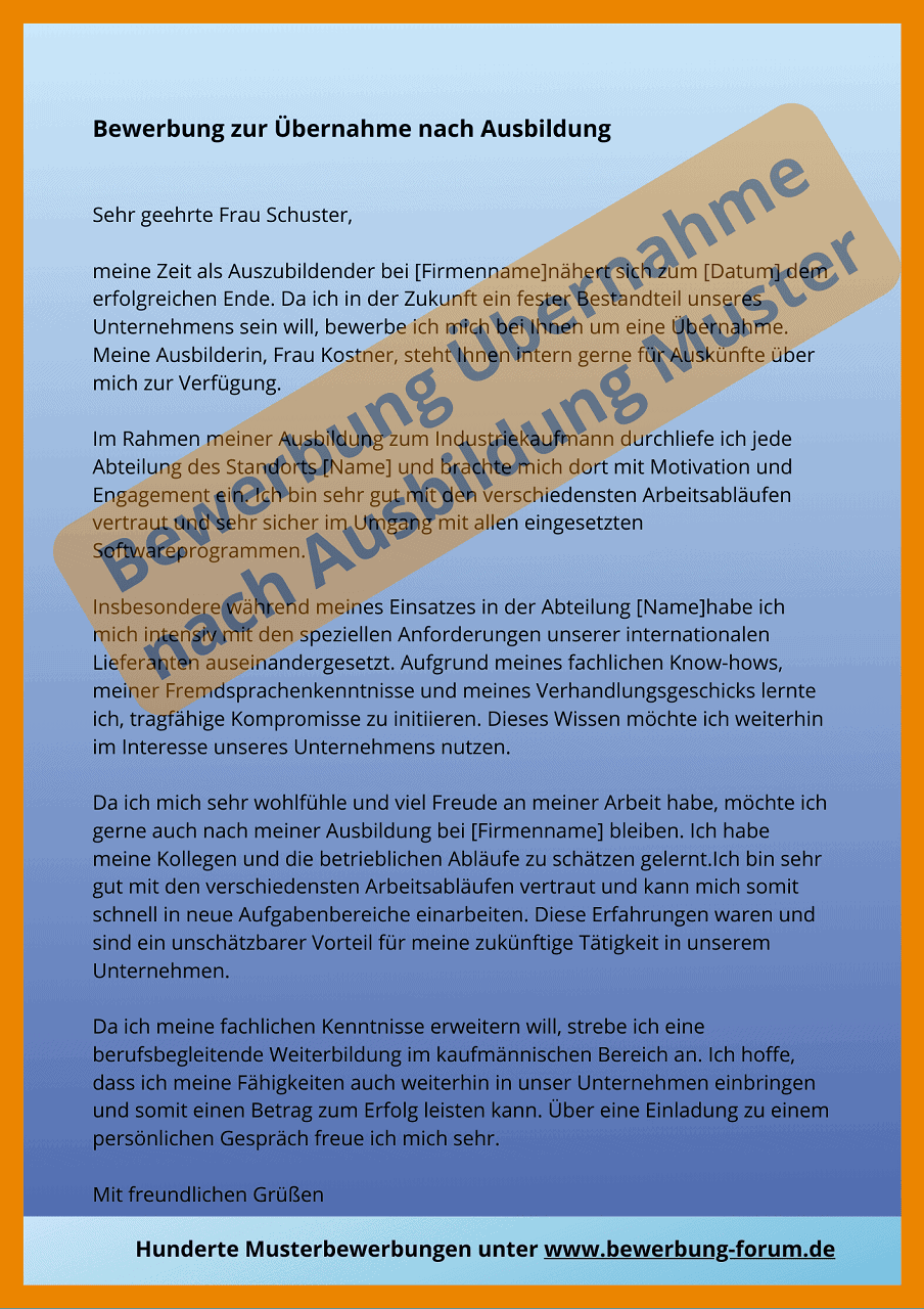ᐅ Bewerbung Übernahme nach Ausbildung Muster + Tipps ️