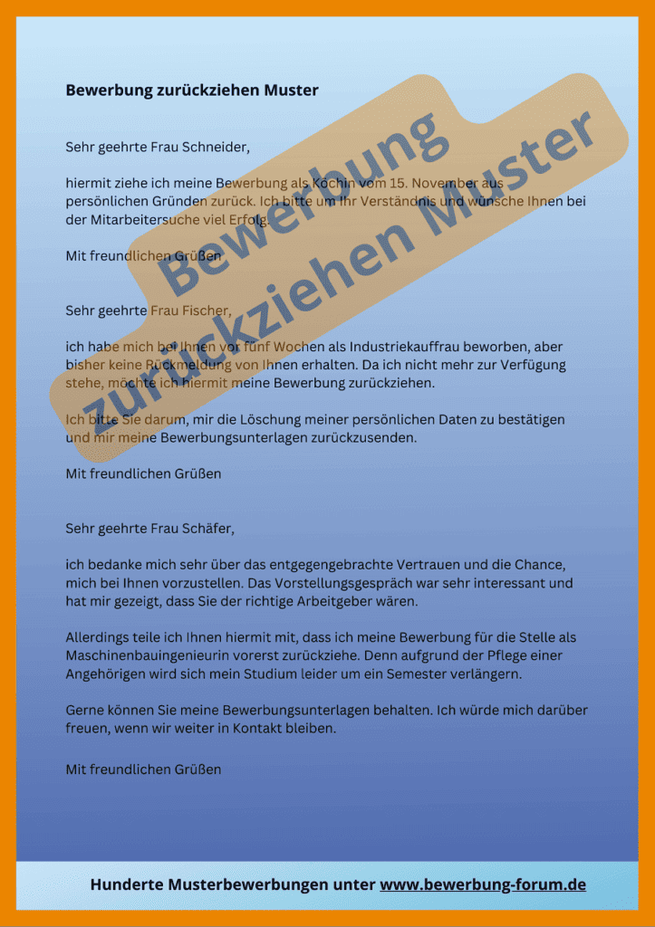 Bewerbung zurückziehen Muster