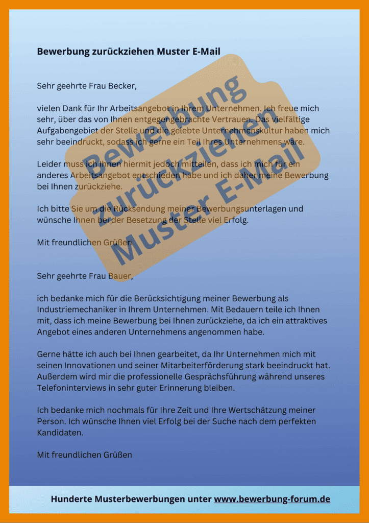 Bewerbung zurückziehen Muster E-Mail