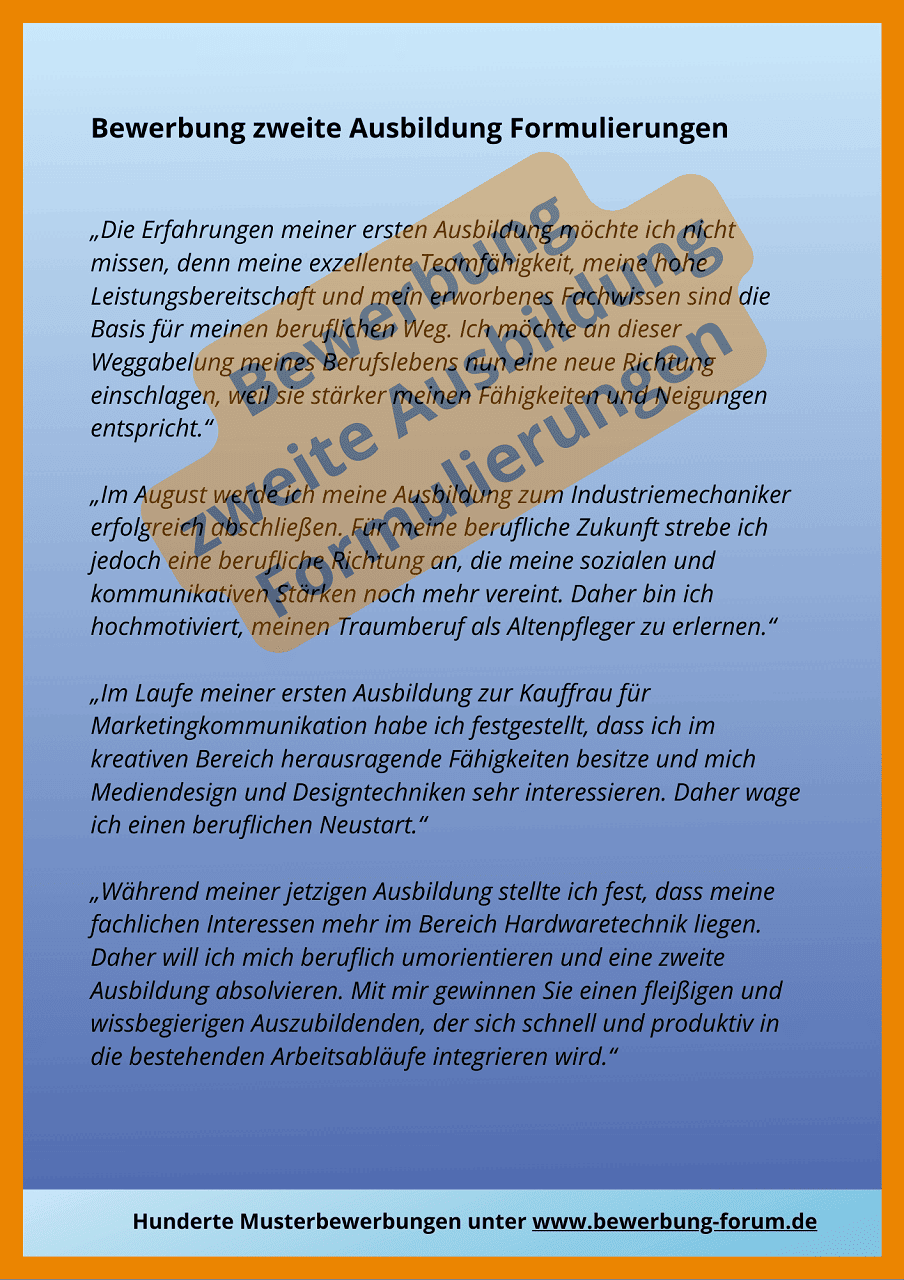 Zweite Bewerbung Im Gleichen Unternehmen Anschreiben Muster Bewerbung für zweite Ausbildung schreiben: Formulierungen