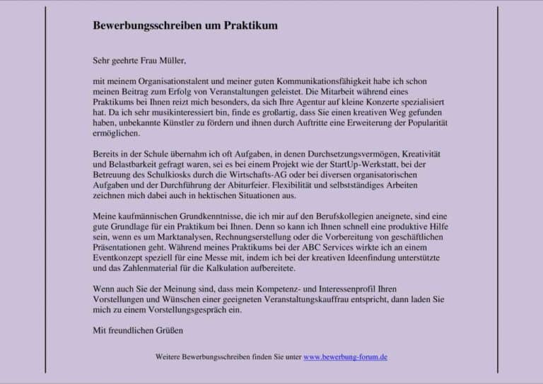 Bewerbungsschreiben um ein Praktikum – Bewerbung schreiben