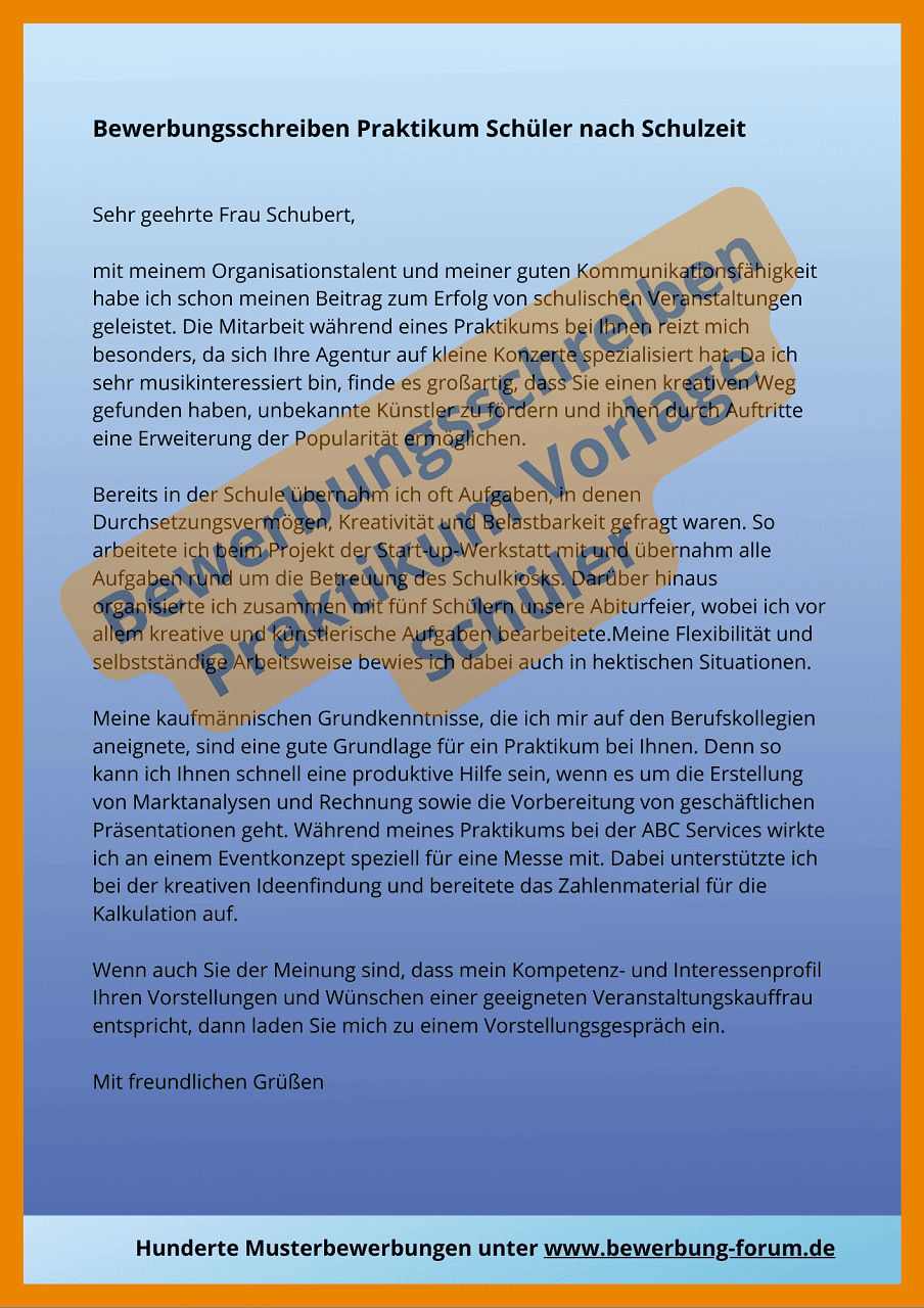 Bewerbung Schülerpraktikum 11. Klasse Muster ᐅ Bewerbungsschreiben Praktikum Vorlage Schüler [PDF]