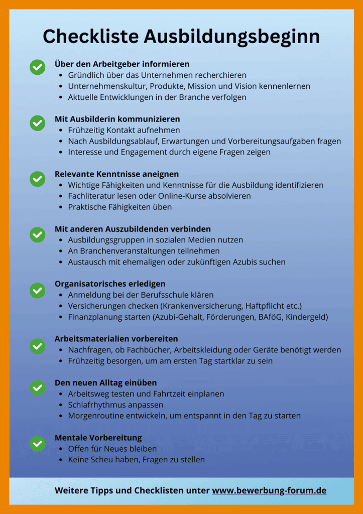 Checkliste Ausbildungsbeginn Start Lehre