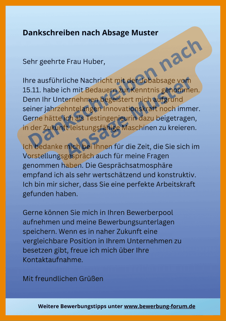 Dankschreiben Nach Absage Vorstellungsgespräch Muster