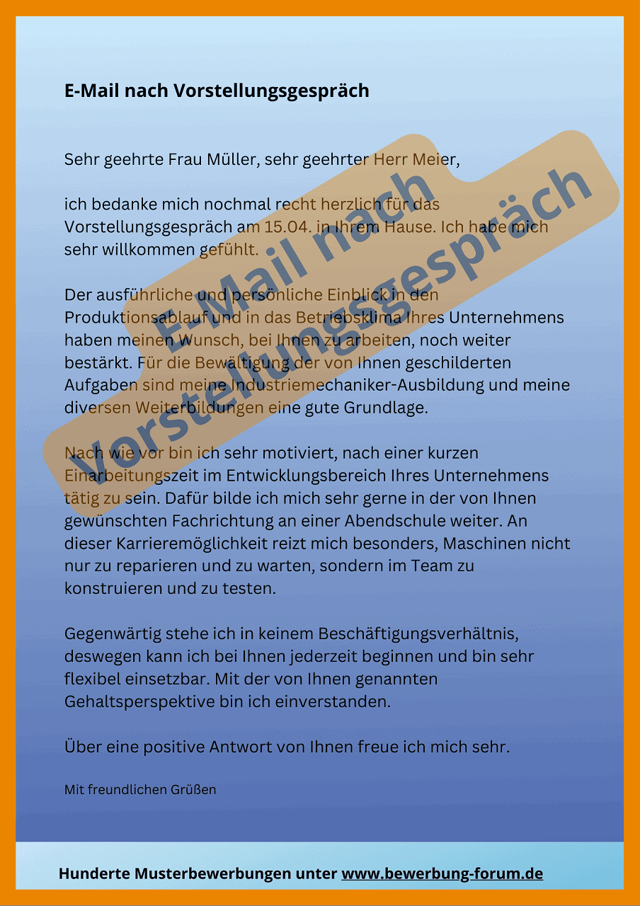 E-Mail nach Vorstellungsgespräch: Nachfrage + Dank