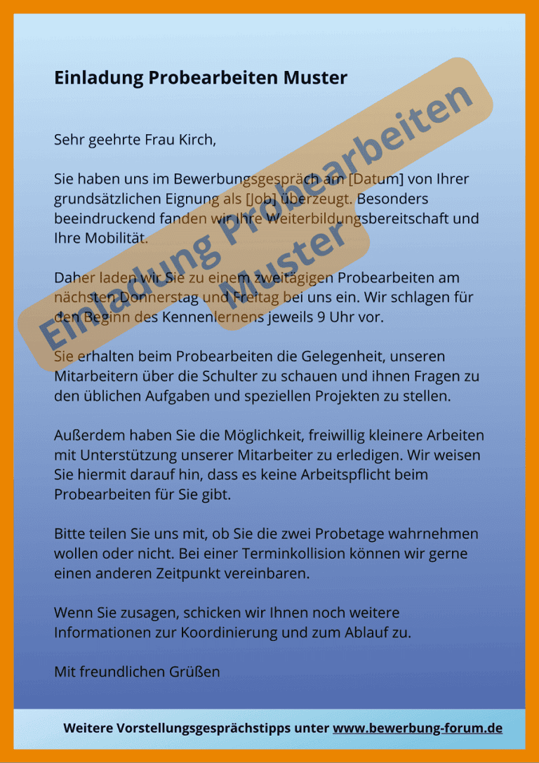 Auf Einladung Zum Vorstellungsgespräch Antworten Einladung Probearbeiten Muster nach Vorstellungsgespräch ️