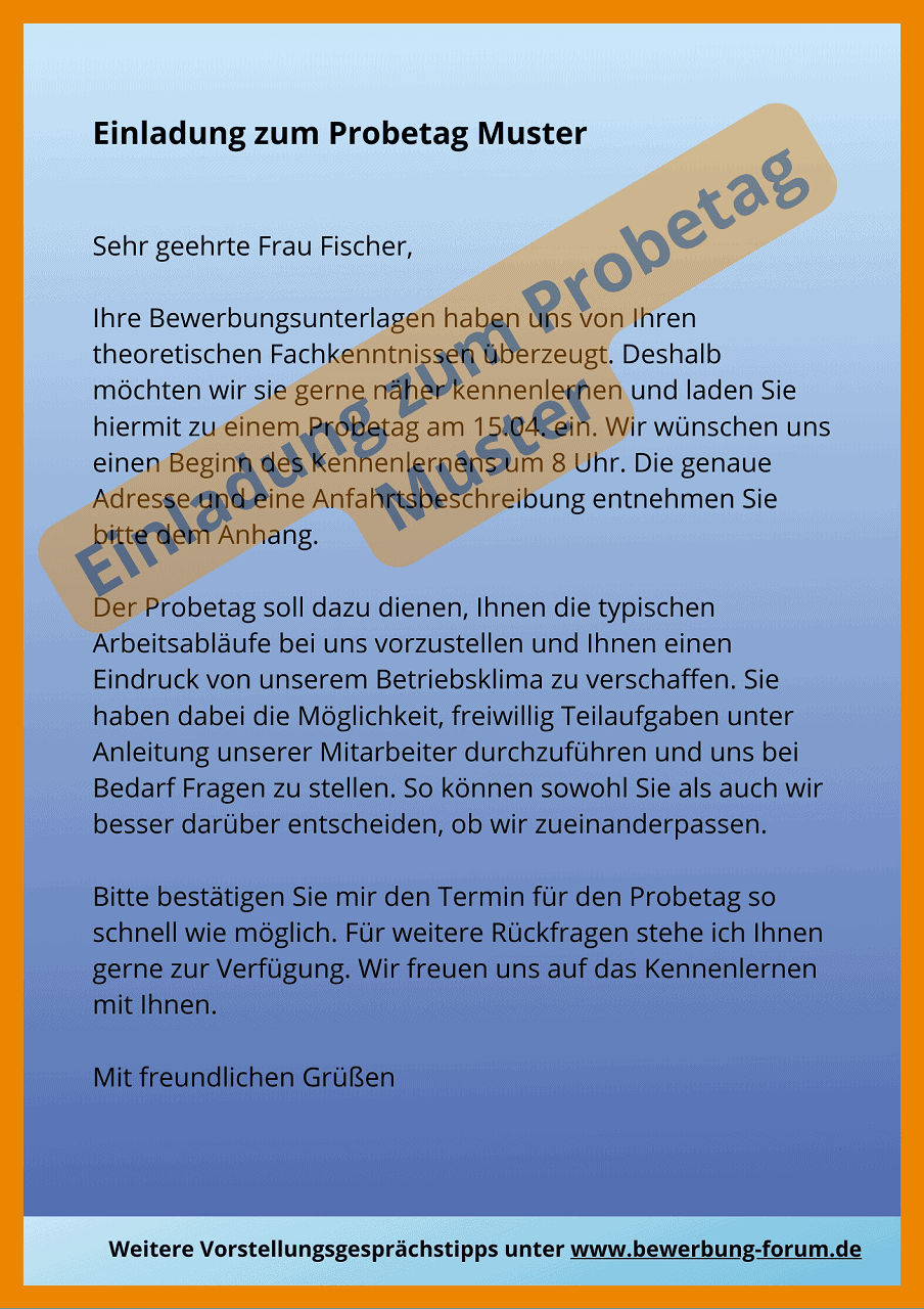 Antwort Auf Einladung Zum Bewerbungsgespräch Einladung Probearbeiten Muster nach Vorstellungsgespräch ️
