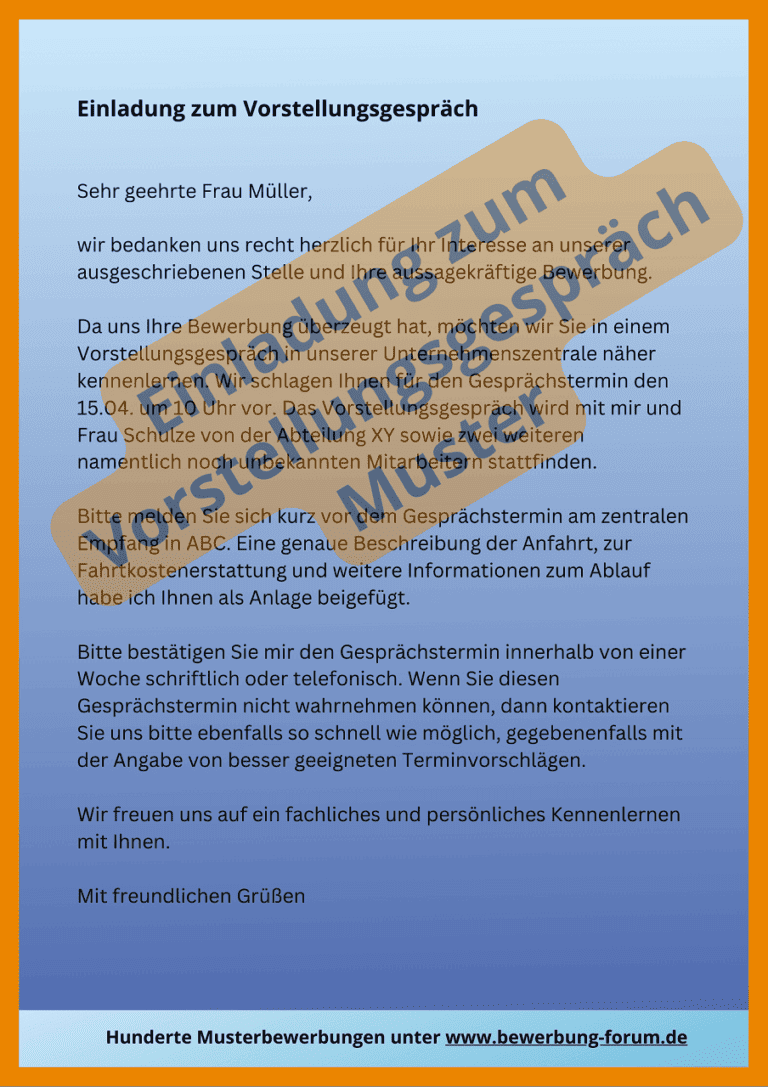 Antwort Auf Einladung Zum Bewerbungsgespräch Einladung zum Vorstellungsgespräch ⇒ 3 Muster + 7 Antworten