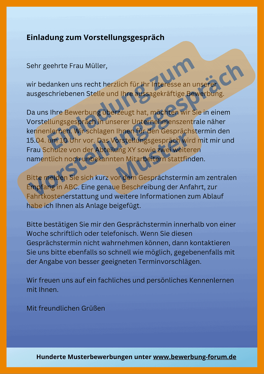 Einladung zum Vorstellungsgespräch ⇒ 3 Muster + 7 Antworten