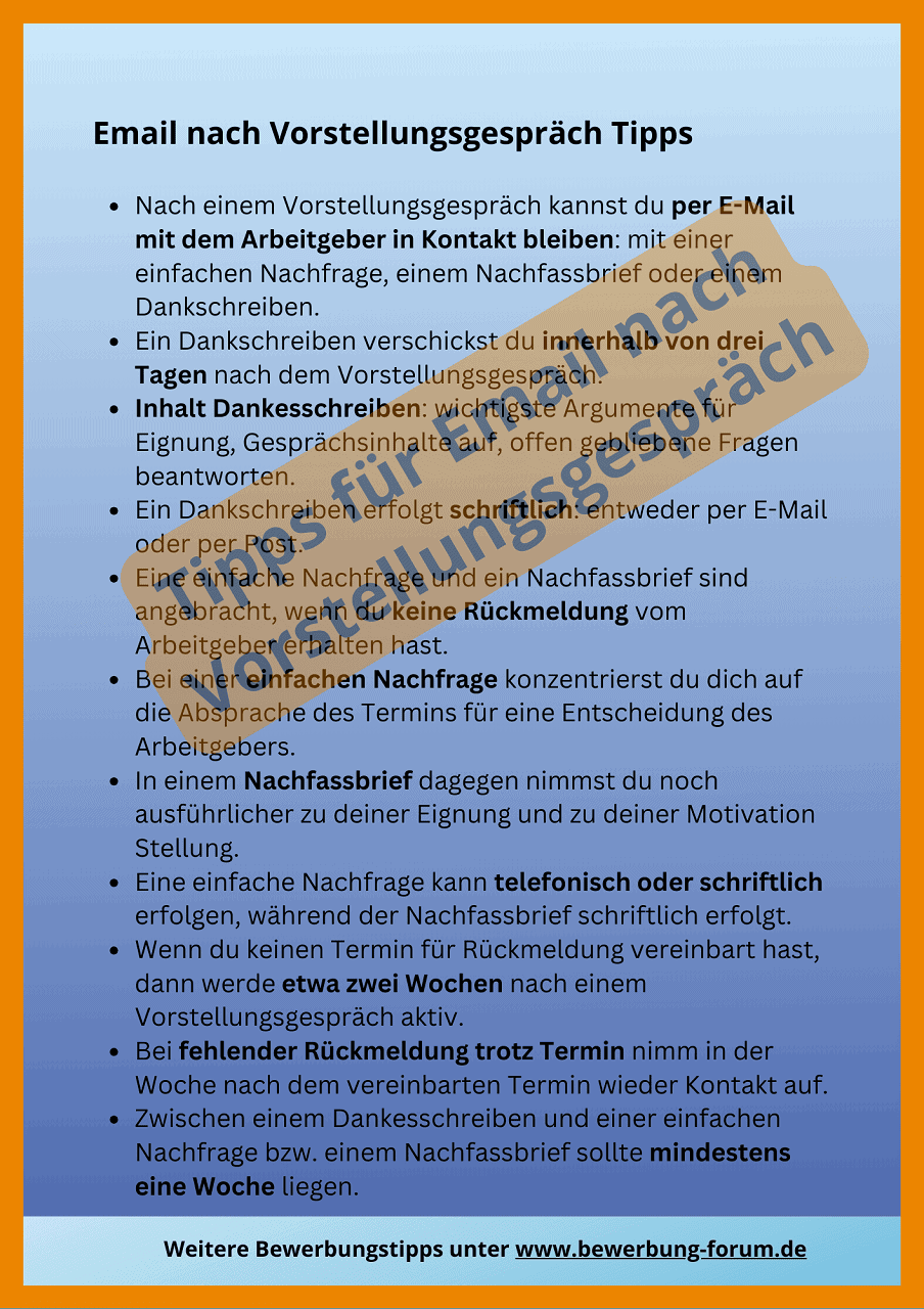 E-Mail nach Vorstellungsgespräch: Nachfrage + Dank