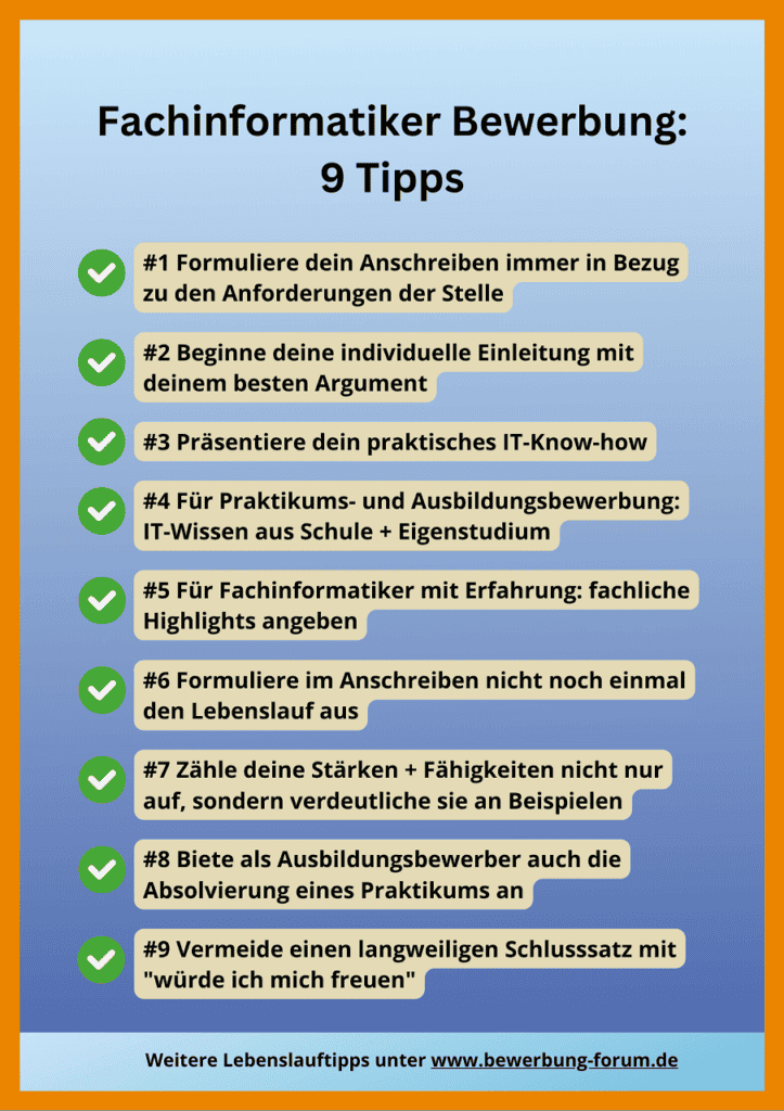 Grafik mit Tipps für Fachinformatiker-Bewerbung